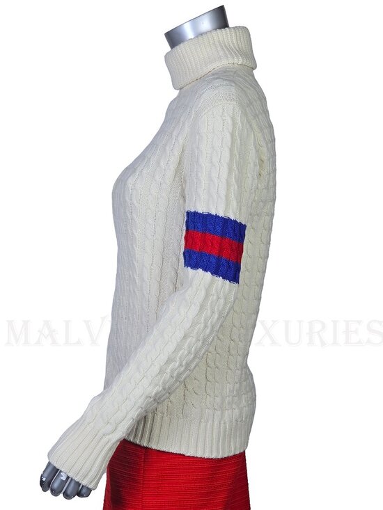 GUCCI SWEATER IVORY WOOL CASHMERE CABLE KNIT TURTLENECK sz M MEDIUM - Picture 9 of 16